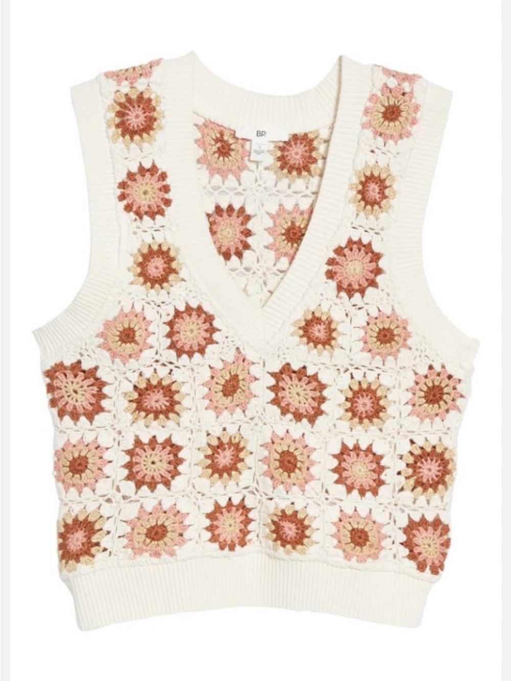 bp Crochet Floral V-Neck Tank in Cream, Pink and Brown Tones